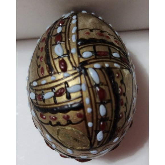 Romanian Pysanky Hand Painted Real Easter Egg Gold Base Multi-color Quadrants - Picture 1 of 3
